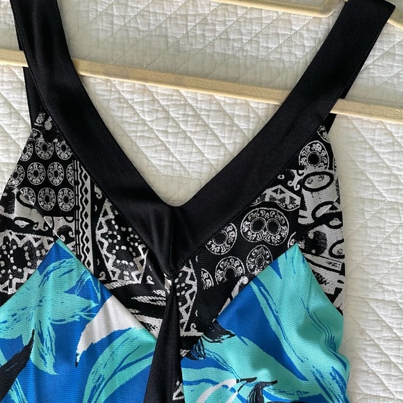 Style & Co. Blue & Black Tropical Print Handkerchief Hem Dress - Picture 3 of 6